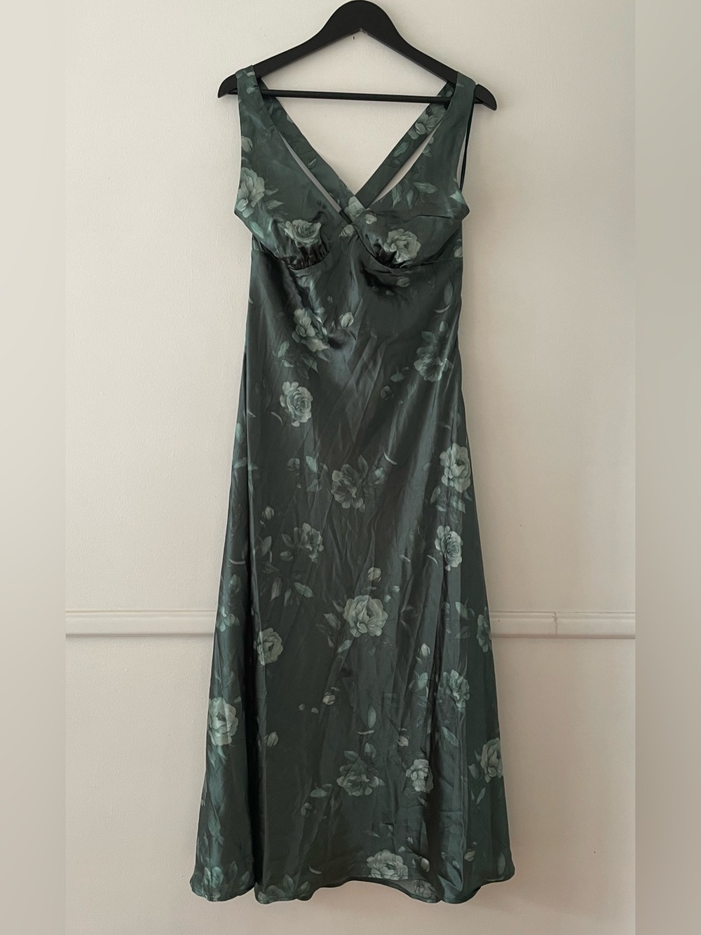 Rowa Green Floral Satin Dress Size XL